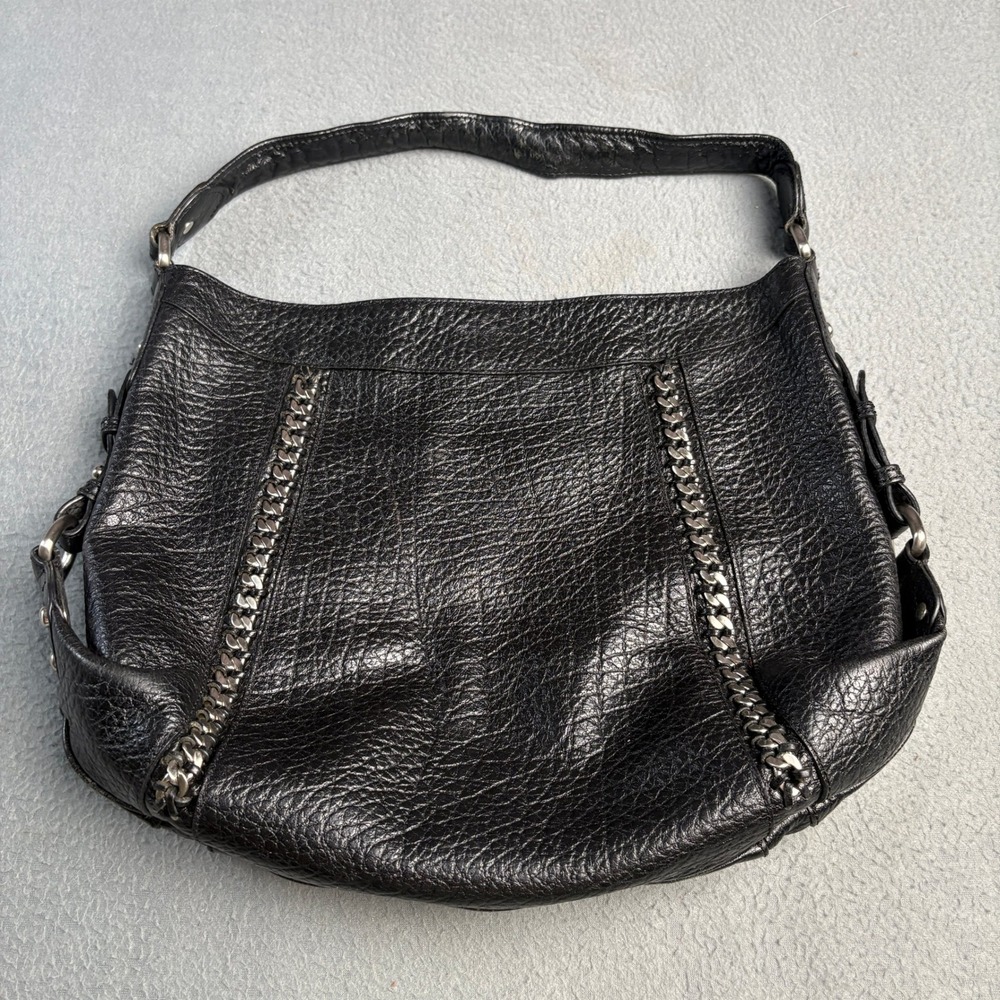 Kenneth Cole New York Black Pebbled Leather Chain Accent Hobo Shoulder Bag